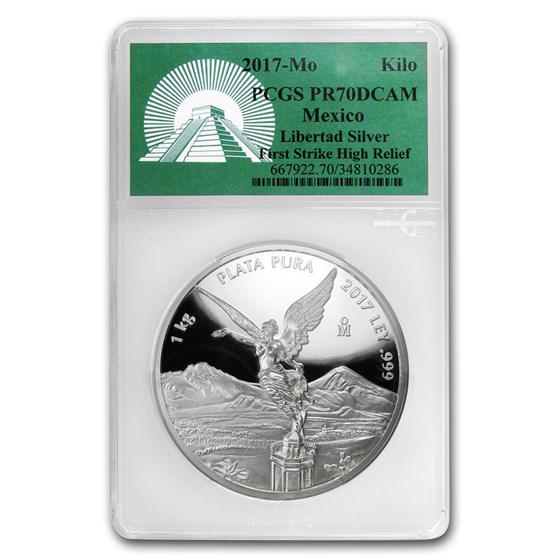 2017 Mexico 1 kilo Silver Libertad High Relief PR-70 PCGS (FS) 2017 Mexico 1 kilo Silver Libertad High Relief PR-70 PCGS (FS)